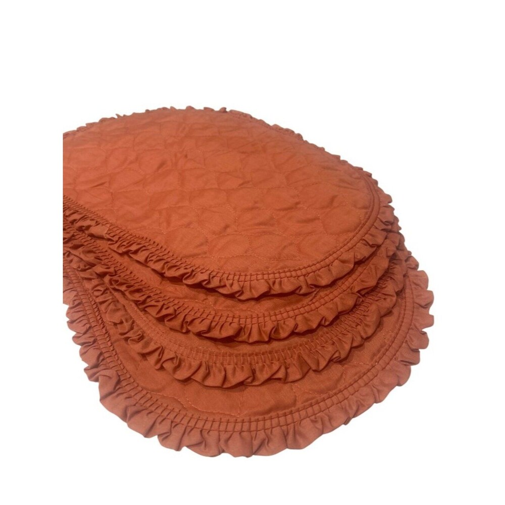 Quilted Rust Ruffled Oval Cotton Placemats Set Of 4